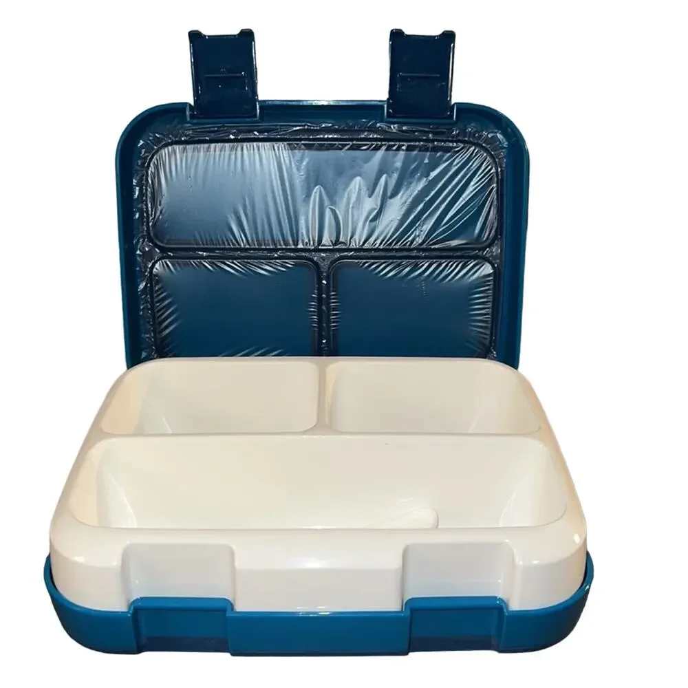 NWOT Bento Lunch Box Blue Leakproof 3 Compartment BPA-Free w/ Spork To-Go